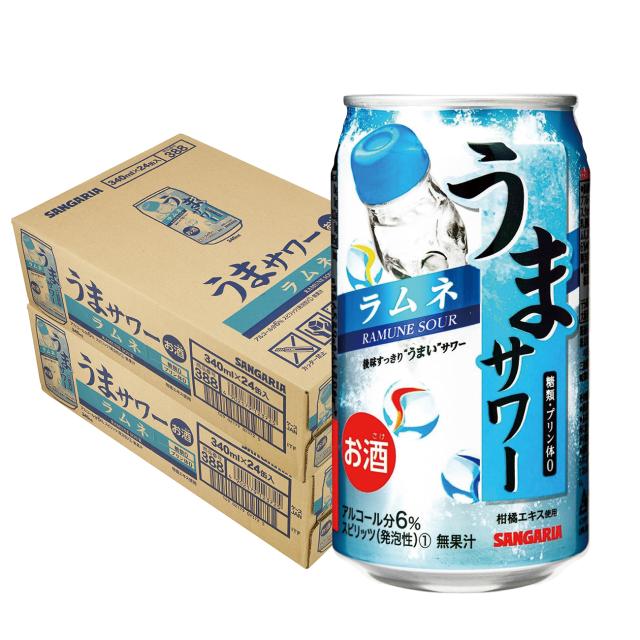 送料無料  サンガリア うまサワー ラムネ 340ml×2ケース/48本 heat_gの通販は 4,874円