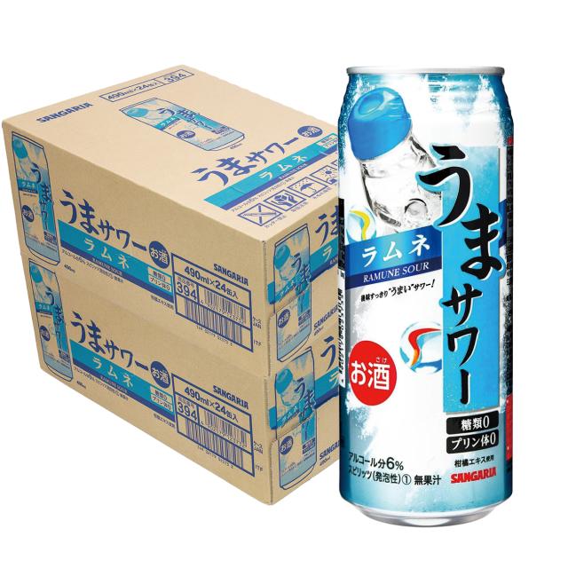 Pontaパス会員送料無料  サンガリア うまサワー ラムネ 490ml×2ケース/48本の通販は 5,902円