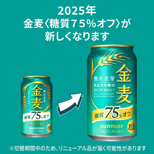 【6/24〜6/30押さえる 500円OFF引き換え証散り散り中】サントリー 金麦 糖質75％オフ 350ml×3入れもの/72本 金麦オフ