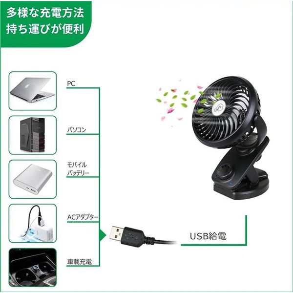 翌日発送】USB扇風機 ミニ扇風機 360調節 静音 クリップ 卓上 リズム 充電式 バッテリー内蔵 コードレス 小型 壁掛け USBファン 無段階の通販はau  PAY マーケット - LUXAS