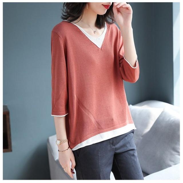 ブラウス レディース トップス サマーニット 夏 七分袖 薄手 Vネック 夏tシャツ カットソー ニット Tシャツ ゆったり 体型カバー カジュの通販はau Pay マーケット Kireifuku Au Pay マーケット店