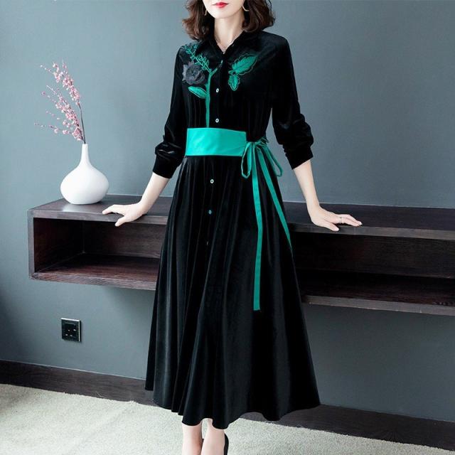ワンピース レデイース 40代 きれいめ 秋 ロング丈 長袖 ベロアワンピース Aライン ベルト付き 刺繍 上品 大人 母親 二次会 お呼ばれ 服の通販はau Pay マーケット Kireifuku Au Pay マーケット店