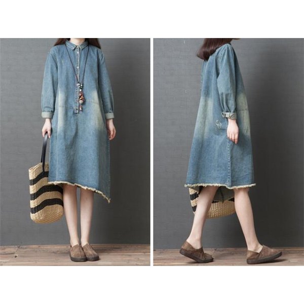 春バーゲン ワンピース レディース デニムワンピース 膝丈 シャツワンピース ゆったり 体型カバー デニムシャツワンピース 長袖 カジュアル 春コーデ クリアランスバーゲン 期間限定開催 Carlavista Com