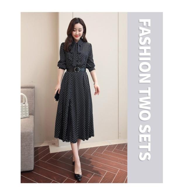 ワンピース レディース きれいめ ロングワンピース 40代 シフォンワンピース 長袖 ベルト付き 春ワンピース 水玉 Aラインワンピース 着痩の通販はau Pay マーケット Kireifuku Au Pay マーケット店