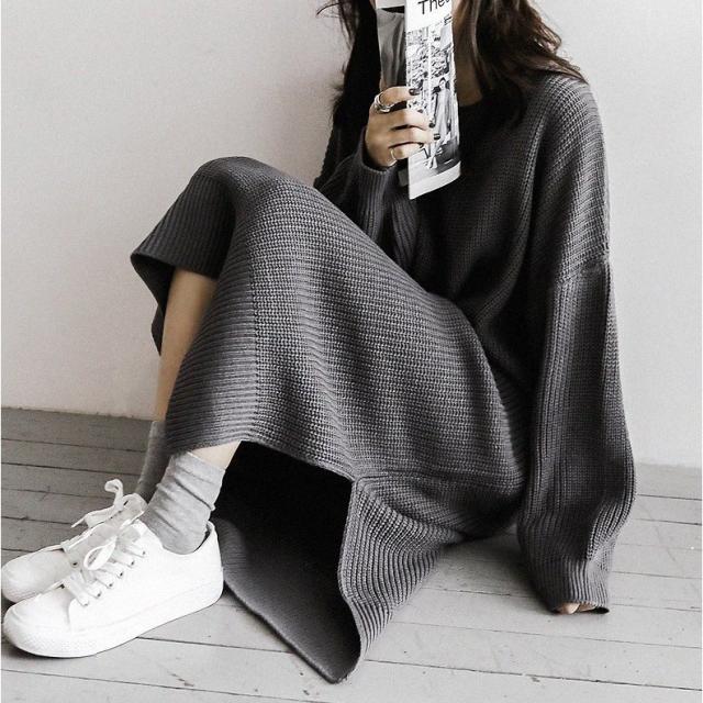 ニットワンピース ロング丈 スリット 秋 長袖 洗えるニット Aラインワンピース 無地 体型カバー ゆったり シンプル 上品 大人 秋コーデ 3の通販はau Pay マーケット Kireifuku Au Pay マーケット店