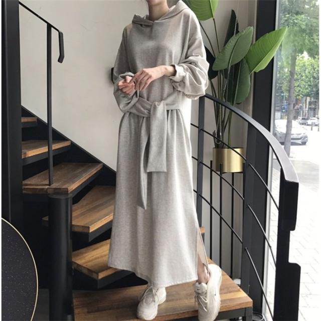 パーカーワンピース ロング スリット レディース 秋 マキシワンピース 長袖 スウェット パーカー フード付き ゆったり 体型カバーの通販はau Pay マーケット Kireifuku Au Pay マーケット店