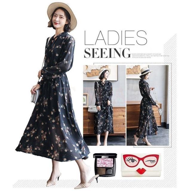 ワンピース シフォンワンピース 花柄ワンピース レディース 春秋 オシャレ ロング丈ワンピース 長袖 パーティー 二次会 発表会 ゆったりの通販はau Pay マーケット Kireifuku Au Pay マーケット店