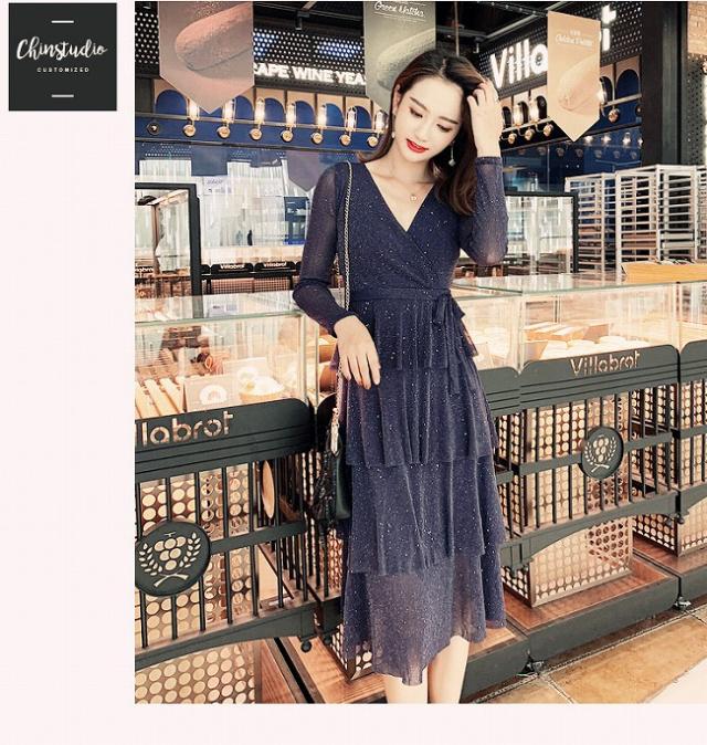 大人可愛い 4段フレア ラメ入り Vネック ドレスワンピース お出かけ パーティー 結婚式の通販はau Pay マーケット Tresor