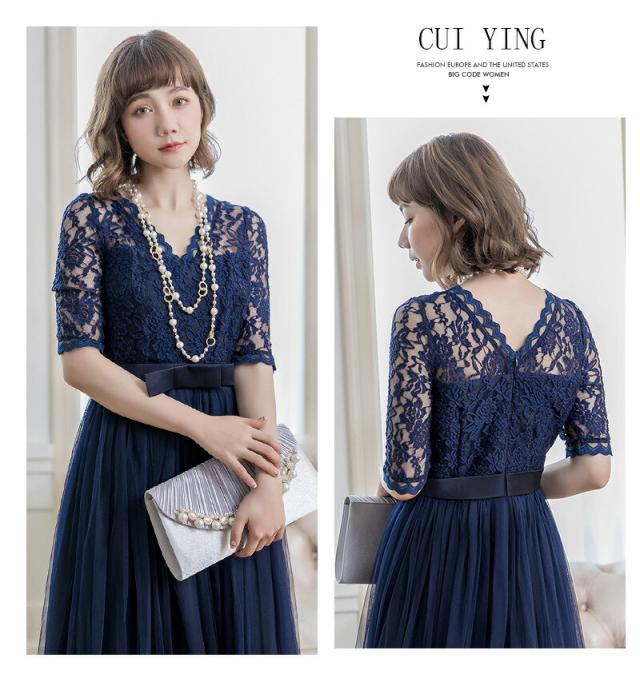 パーティードレス ワンピース 結婚式 レース チュール ロング