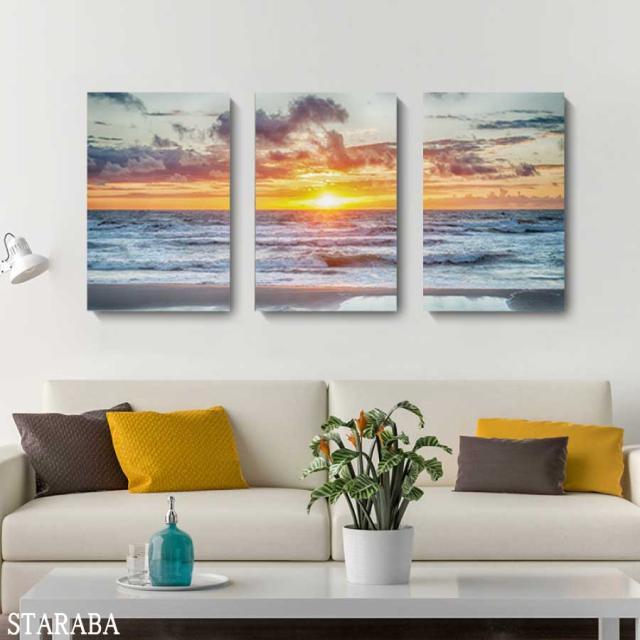 絵画 ３枚セット 風景 夕焼け 夕日 海 インテリア ファブリック 人気 絵 30×40 オシャレ アートフレーム 壁掛け アートパネル リビング プレゼント 送料無料