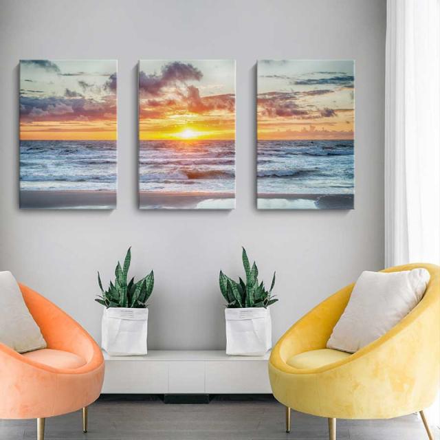 絵画 ３枚セット 風景 夕焼け 夕日 海 インテリア ファブリック 人気 絵 30×40 オシャレ アートフレーム 壁掛け アートパネル リビング プレゼント 送料無料_1