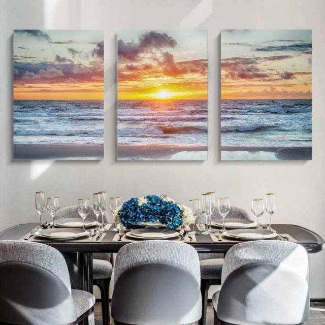 絵画 ３枚セット 風景 夕焼け 夕日 海 インテリア ファブリック 人気 絵 30×40 オシャレ アートフレーム 壁掛け アートパネル リビング プレゼント 送料無料_2