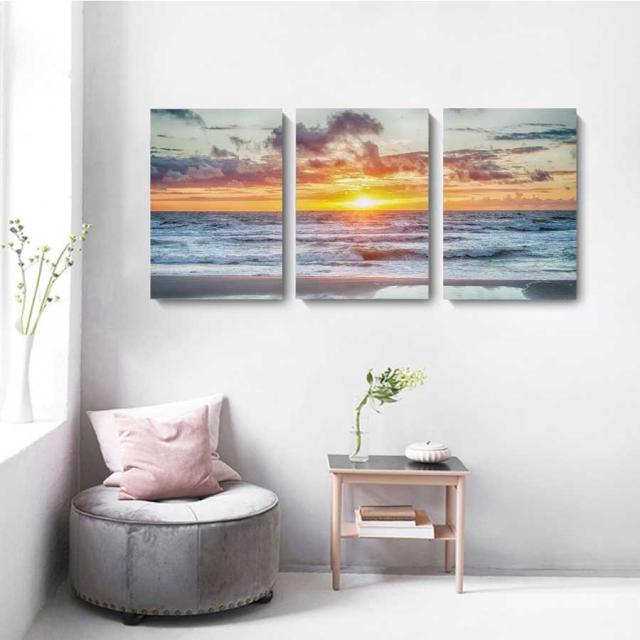 絵画 ３枚セット 風景 夕焼け 夕日 海 インテリア ファブリック 人気 絵 30×40 オシャレ アートフレーム 壁掛け アートパネル リビング プレゼント 送料無料_3
