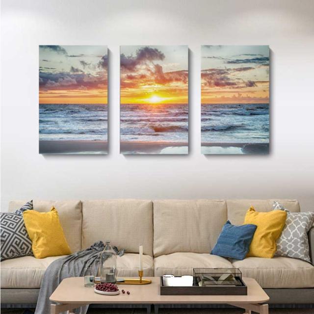 絵画 ３枚セット 風景 夕焼け 夕日 海 インテリア ファブリック 人気 絵 30×40 オシャレ アートフレーム 壁掛け アートパネル リビング プレゼント 送料無料_4