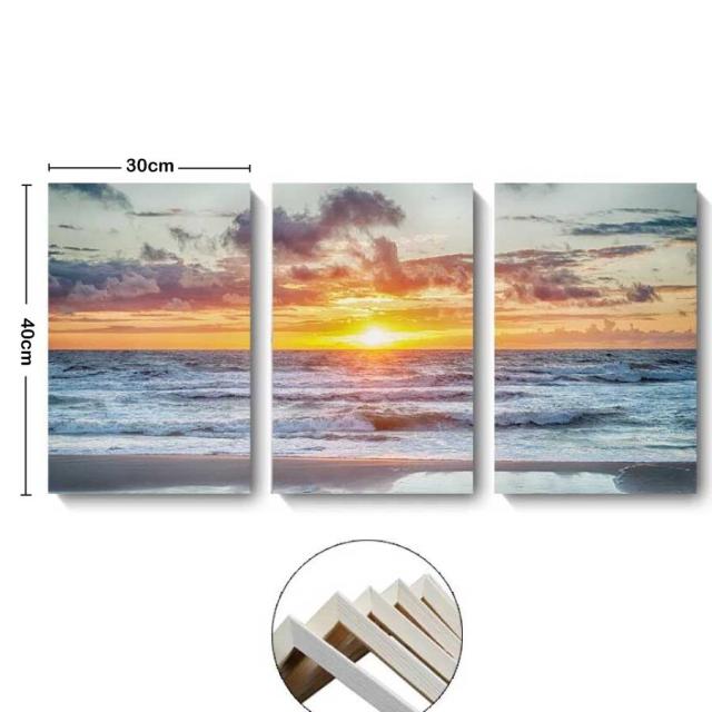絵画 ３枚セット 風景 夕焼け 夕日 海 インテリア ファブリック 人気 絵 30×40 オシャレ アートフレーム 壁掛け アートパネル リビング プレゼント 送料無料_5
