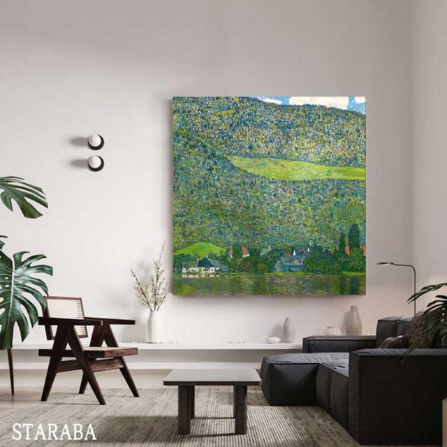 グスタフ クリムト アッター湖畔のリッツルベルク 名画 絵画 60cm×60cm ファブリック インテリア 人気 壁掛け 装飾 ホテル カフェ 旅館 リビング オシャレ アートパネル 送料無料