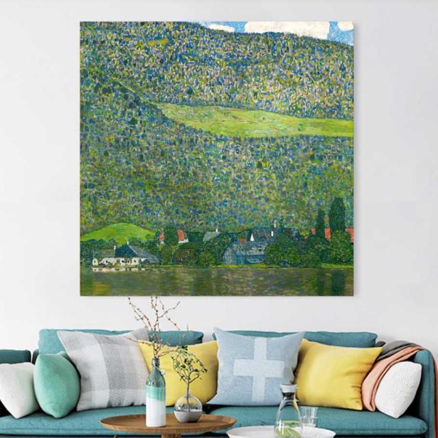 グスタフ クリムト アッター湖畔のリッツルベルク 名画 絵画 60cm×60cm ファブリック インテリア 人気 壁掛け 装飾 ホテル カフェ 旅館 リビング オシャレ アートパネル 送料無料_1