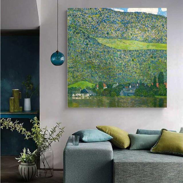 グスタフ クリムト アッター湖畔のリッツルベルク 名画 絵画 60cm×60cm ファブリック インテリア 人気 壁掛け 装飾 ホテル カフェ 旅館 リビング オシャレ アートパネル 送料無料_3