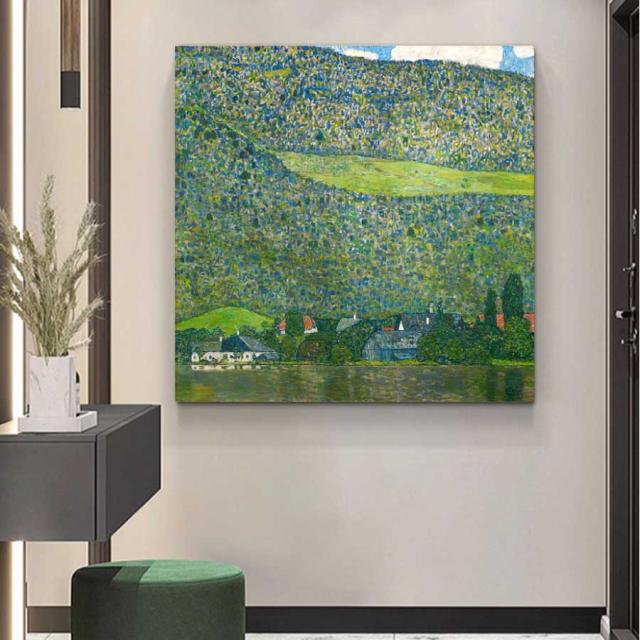 グスタフ クリムト アッター湖畔のリッツルベルク 名画 絵画 60cm×60cm ファブリック インテリア 人気 壁掛け 装飾 ホテル カフェ 旅館 リビング オシャレ アートパネル 送料無料_8