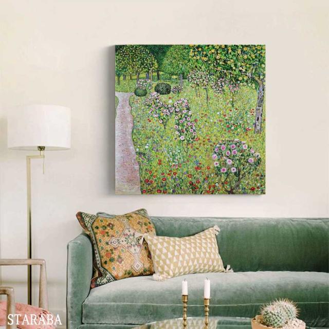 グスタフ クリムト Orchard With Roses 名画 絵画インテリア 人気 50cm×50cm 装飾 ホテル カフェ リビング ファブリック オシャレ インテリア アートパネル プレゼント 送料無料