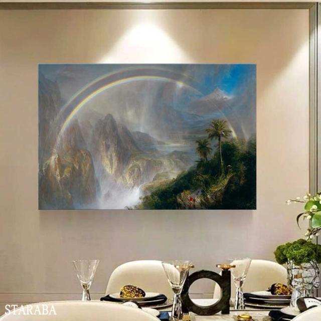 フレデリック・エドウィン・チャーチ 熱帯地方の雨季 75cm×50cm 名画 絵画 インテリア 油絵 風景画 壁掛け オシャレ 装飾 ホテル カフェ リビング ファブリック アートパネル プレゼント母の日 送料無料