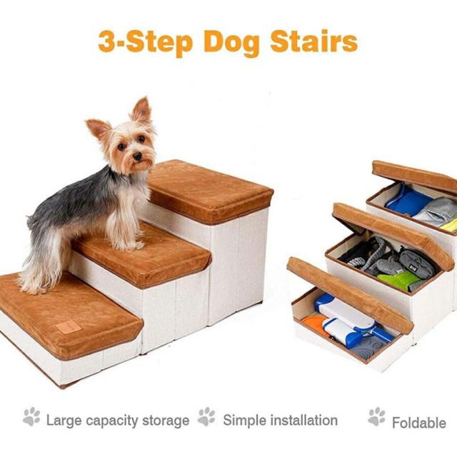 犬 猫 階段 小型犬 老犬 収納 省スペース 3段 ドッグ ソフトクッション 折りたたみ式 収納ボックス 介護 送料無料_2