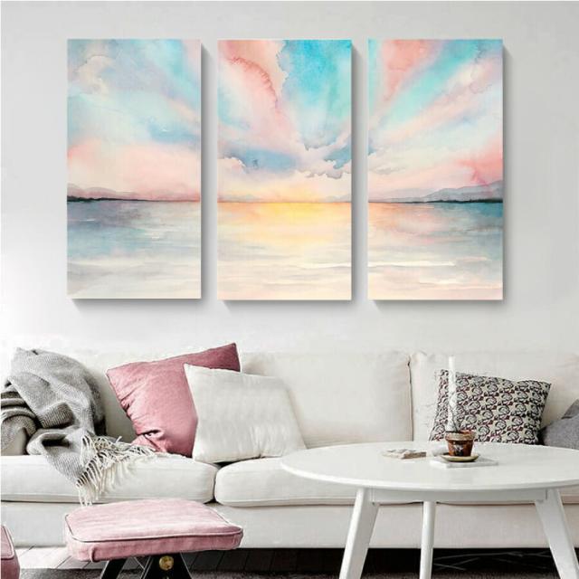 絵画 3枚セット ファブリック パネル 風景 朝焼け 湖 キレイ 人気 モダン 絵 40×80cm 装飾 インテリア アートパネル 壁掛け 壁絵 ホテル 旅館 リビング プレゼント アートフレーム 送料無料の通販は