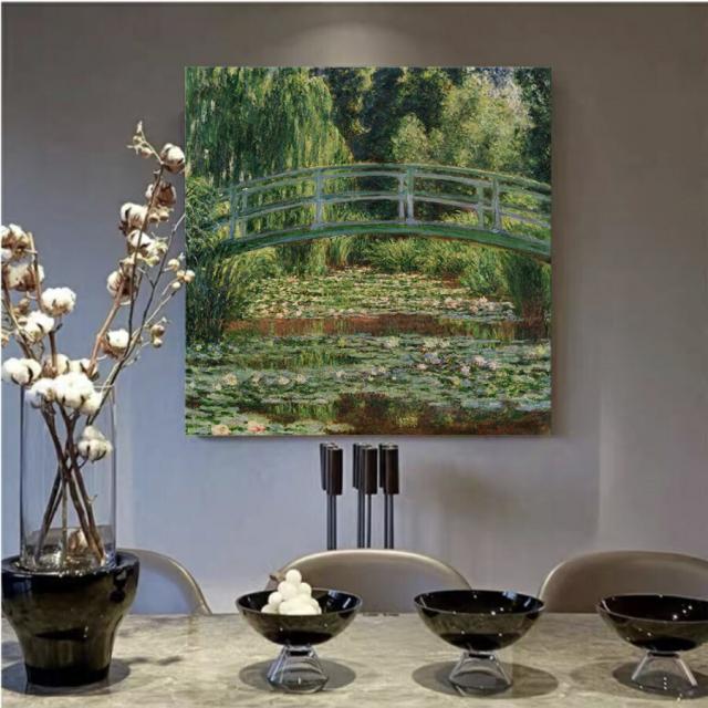クロード・モネ 睡蓮の池と日本の橋 油絵 風景画 壁掛け 名画 ファブリック パネル オシャレ インテリア アートパネル リビング プレゼント 送料無料