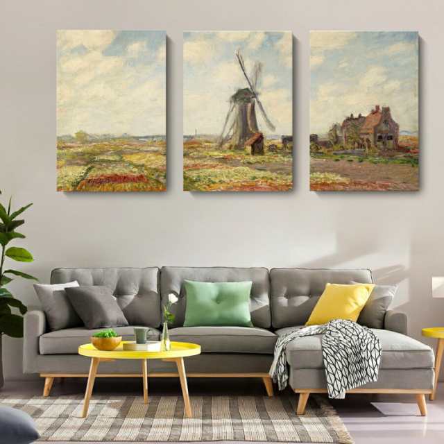 クロード・モネ チューリップ畑・オランダ 3枚セット 油絵 風景画 壁掛け 名画 ファブリック オシャレ インテリア アートパネル プレゼント 送料無料の通販は