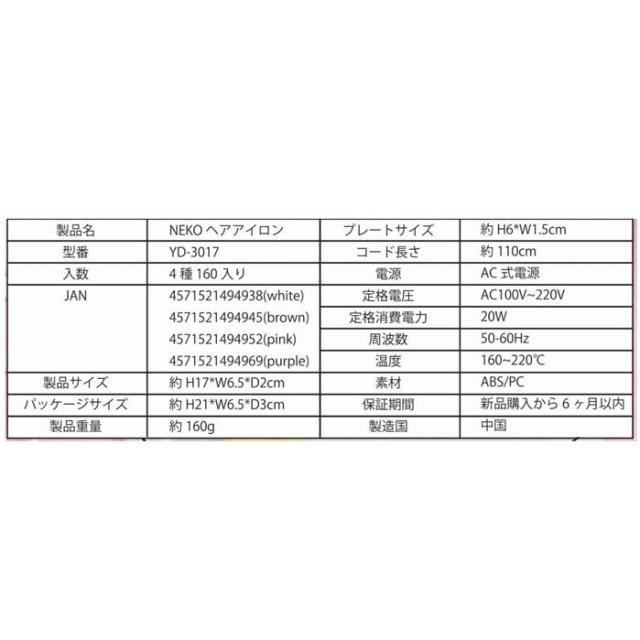 NEKO ヘアアイロン YD-3017 スタイリング カール ストレート ねこ ネコ