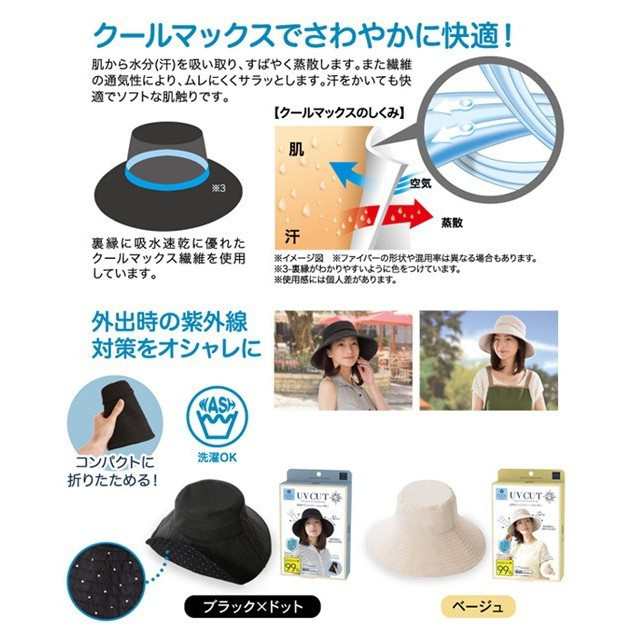 遮熱 折りたためる クール 日よけ 帽子 99% UVカット ブラック×ドット ニーズ 4571414679824の通販はau PAY マーケット  Ashop au PAY マーケット－通販サイト