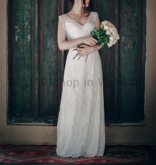 ウェディングドレス シースvネックレースビーチウェディングドレスキャップスリーブオープンバックブライダルガウン の通販はau Pay マーケット Allier Shop