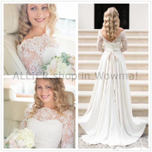 ウェディングドレス ハーフスリーブバトーレースビーチウェディングドレスシフォンちょう結びブライダルドレス新着品 Half Sleの通販はau Pay マーケット Allier Shop