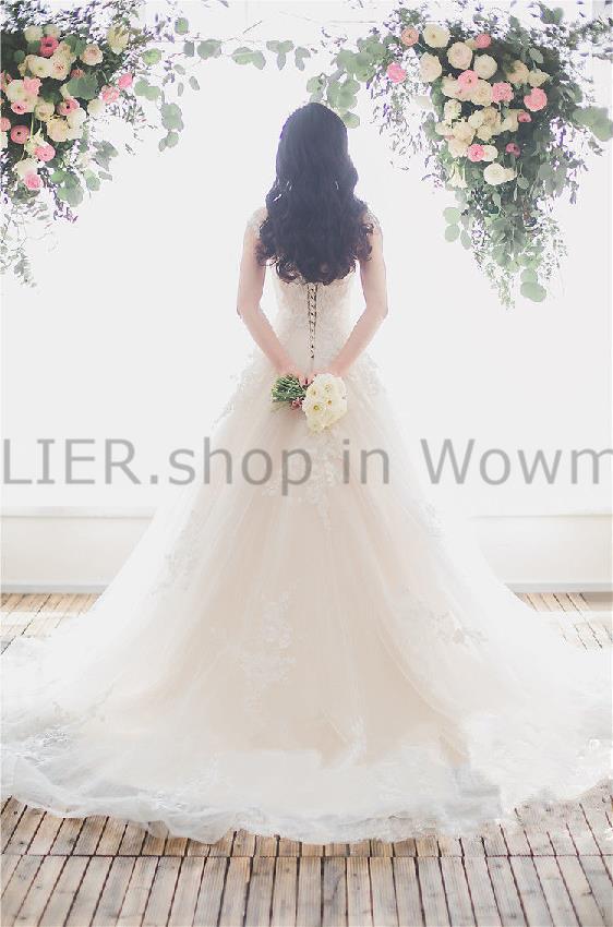 ウェディングドレス プリンセスイリュージョンネック手作りの花のウェディングドレスラインレースの花嫁衣装 Princess Illの通販はau Pay マーケット Allier Shop