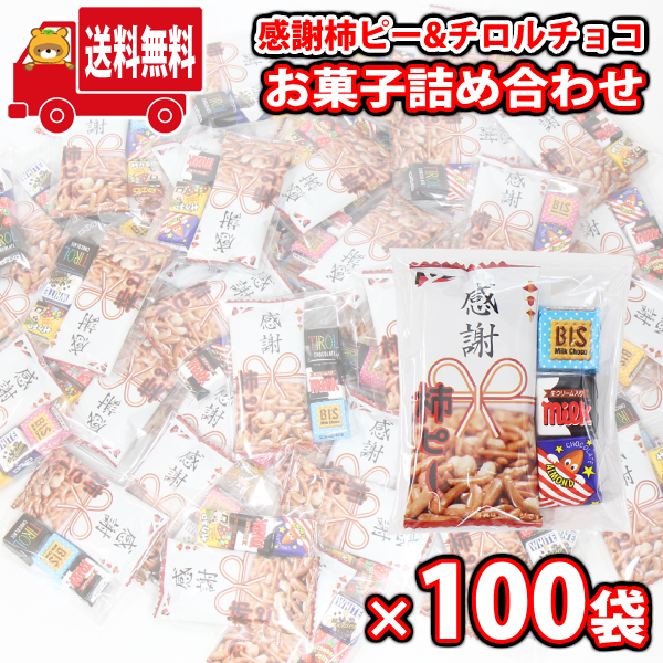 (地域限定送料無料) お菓子 詰め合わせ チョコっと感謝セット(100個入)(omtma9718kk)【チロルチョコ 感謝柿ぴー お礼 大容量 退職 転職 販促品 粗品 ノベルティ イベント 駄菓子 子供会 プレゼント ギフト パーティー 企業 大量 業務用】