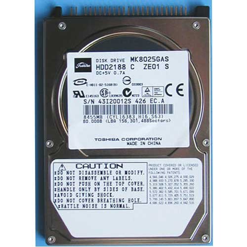 中古HDD 東芝 2.5ｲﾝﾁ内蔵HDD 80GB MK8025GAS IDE/ATA100 (9.5mm/4200rpm(中古品)