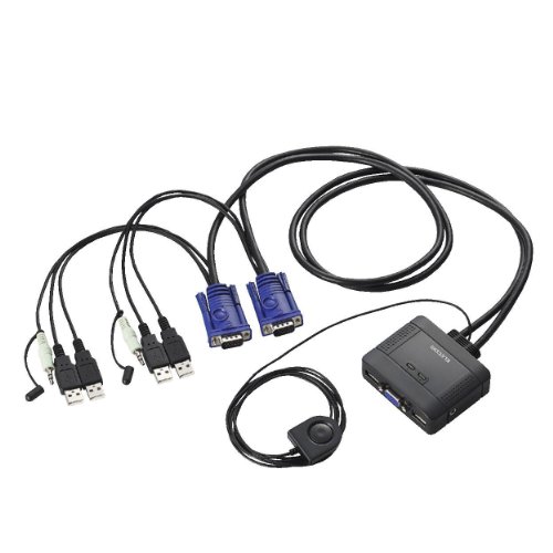 「未使用品」エレコム KVMスイッチ USB VGA スピーカー 手元スイッチ 2台 オーディオ切 (中古品)