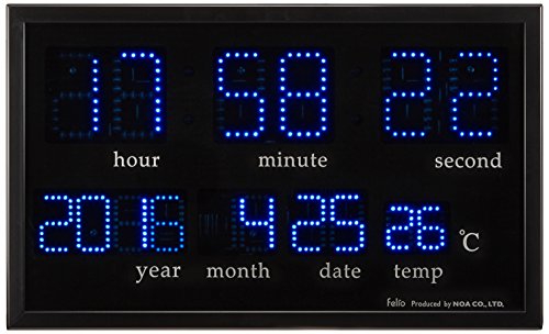 「ほぼ新品」Felio(フェリオ) デジタル壁掛け時計 アギラ ブルーLED表示 カレンダー・温(中古品)