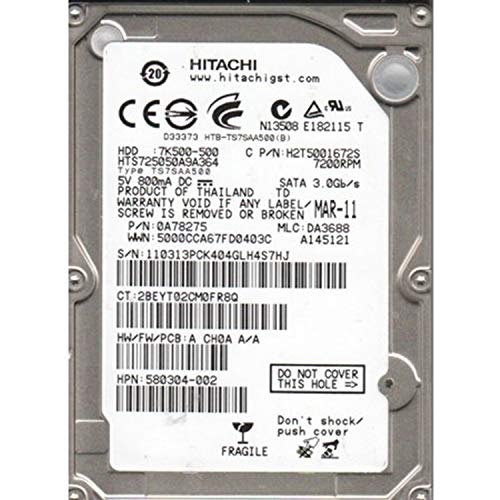 「ほぼ新品」Hitachi HTS725050A9A364 Hitachi 2.5 500GB 7200RPM SATA - min 5(中古品)