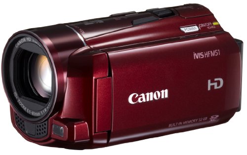 Canon デジタルビデオカメラ iVIS HF M51 レッド 光学10倍ズーム フルフラ (中古品)