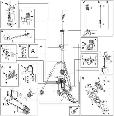 LS-200 / Pearl(パール)ドラムパーツ/下部シャフト一式(スプリング付)(中古品)