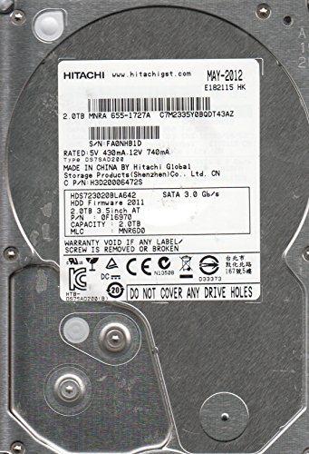 「未使用品」hds723020bla642、PN 0?F16970、MLC mnr6d0、Hitachi 2tb SATA 3.5ハードド(中古品)