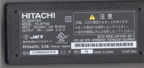 「ほぼ新品」日立メーカー純正電源MODEL:PC-AP7500 DELTA MODEL:ADP-50HH REV.A 19V2.64(中古品)