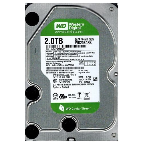 WD Green WD20EARS 2TB / 64Mキャッシュ(中古品)