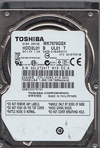 mk7575gsx、a0?/ gt001?m、hdd2l01?B ul01?T、Toshiba 750?GB SATA 2.5ハー(中古品)