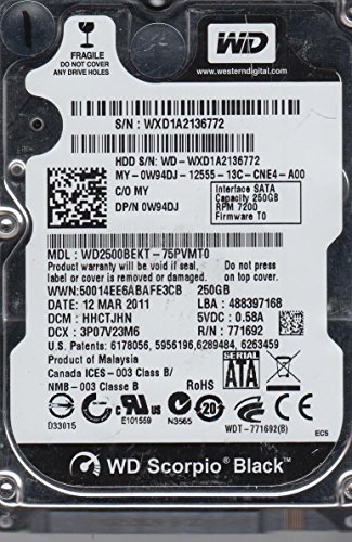 「未使用品」Western Digital wd2500bekt-75pvmt0?250?GB、内蔵ハードドライブ(中古品)
