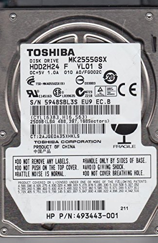 MK2555GSX、A0/FG002C、HDD2H24 F VL01 S、東芝250GB SATA 2.5ハードドライ(中古品)