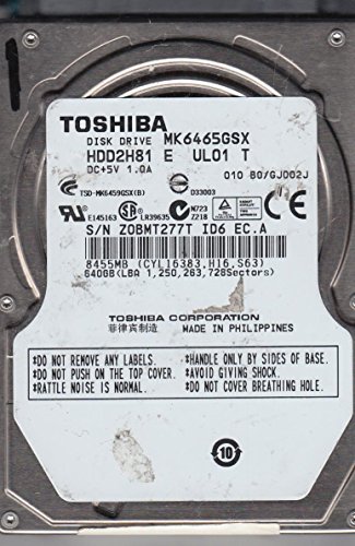 MK6465GSX、HDD2H81 E UL01 T、東芝、SATA 2.5ハードドライブ。(中古品)