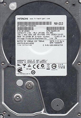 hds721010cla332、PN 0?F10383、MLC jpt39?C、Hitachi 1tb SATA 3.5ハード (中古品)