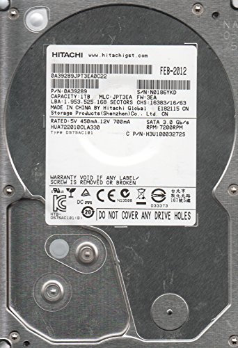 HUA722010CLA330、PN 0A39289、MLC JPT3EA、日立1TB SATA 3.5ハードドライ (中古品)